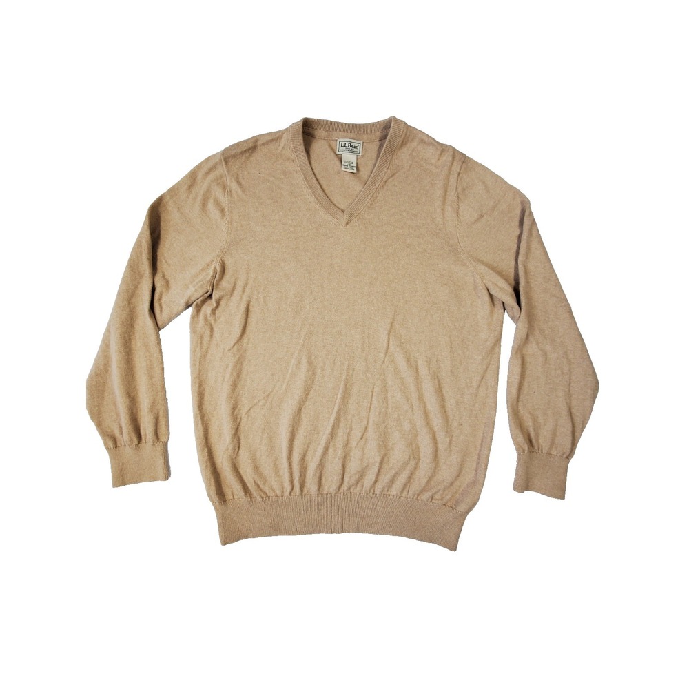 L.L.Bean Cotton Cashmere V-Neck Sweater Men's‎ Large Tan